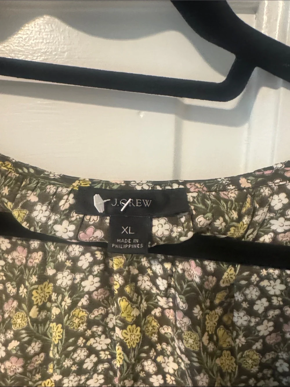 J. Crew Black Floral Ruffle Top with Yellow Accents